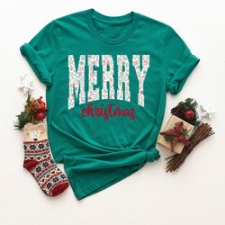 floral merry christmas sweatshirt, cute christmas gift for mom, womens holiday gift tee, cozy winter shirt, cute winter