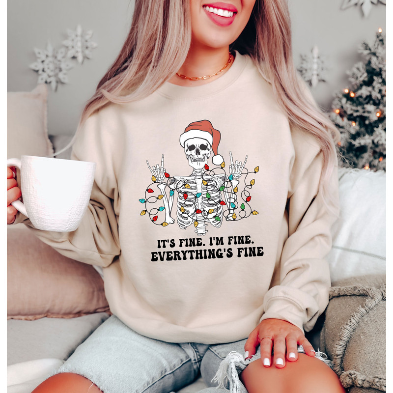 It's Fine I'm Fine Everything Is Fine Sweatshirt,Christmas Skeleton Hoodie,Introvert Christmas Tee,Sarcastic Anxiety Tee,Christmas Light Tee.jpg