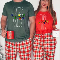 jingle balls tinsel tits matching couple shirt gift for christmas party, valentines day gift shirt, funny inappropriate