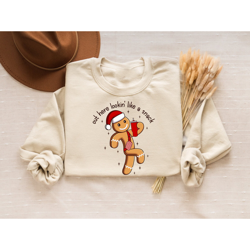Lookin Like A Snack Sweatshirt, Retro Christmas Sweater, Christmas Cookie Shirt, Santa Hat T-Shirt,Christmas Tumbler Tee,Gingerbread T-Shirt.jpg
