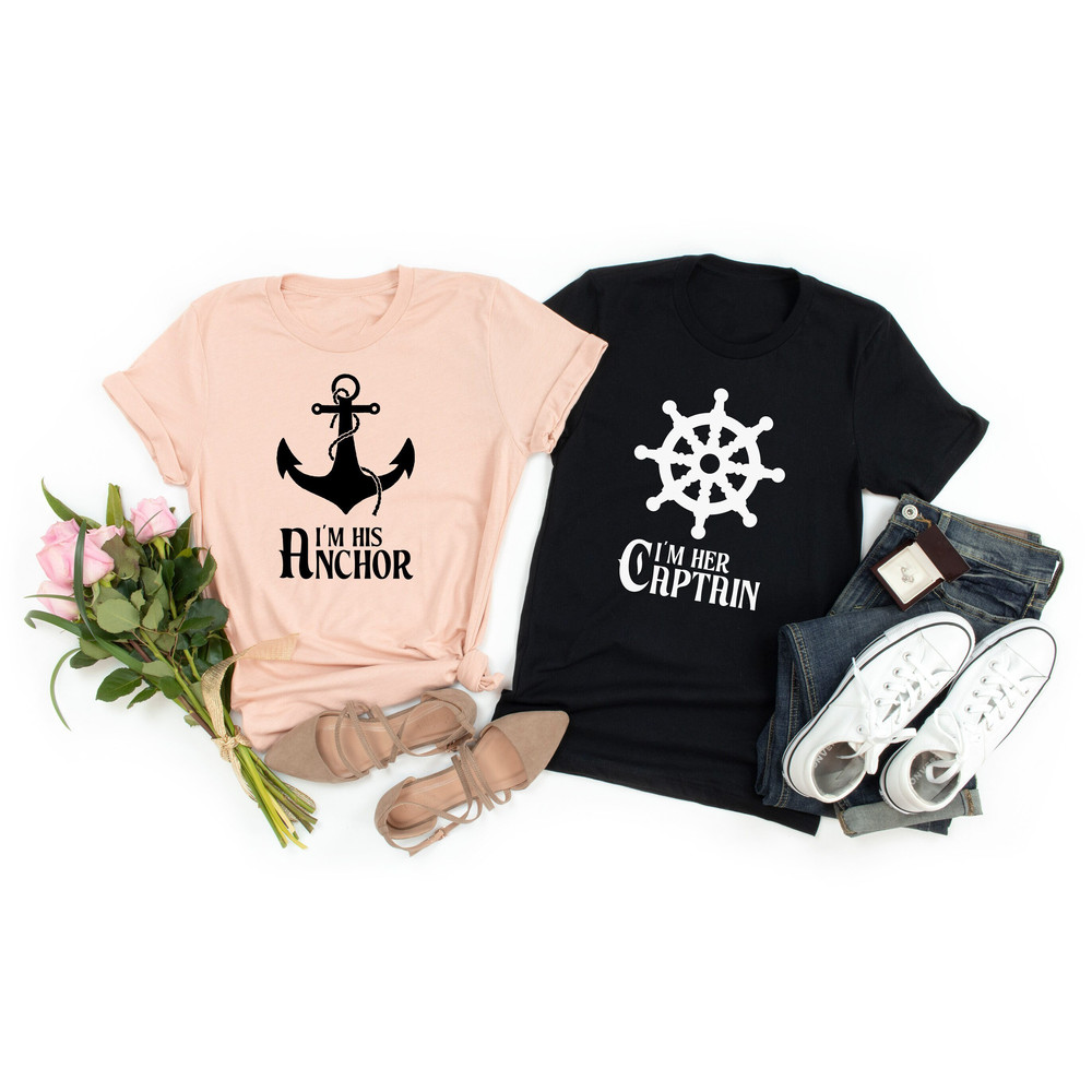 Matching Cruise Couples Shirt, I'm His Anchor Sweater, I'm Her Captain T-Shirt, Nautical Sailing Cruise Tee, Matching Cruise Holiday Hoodie.jpg