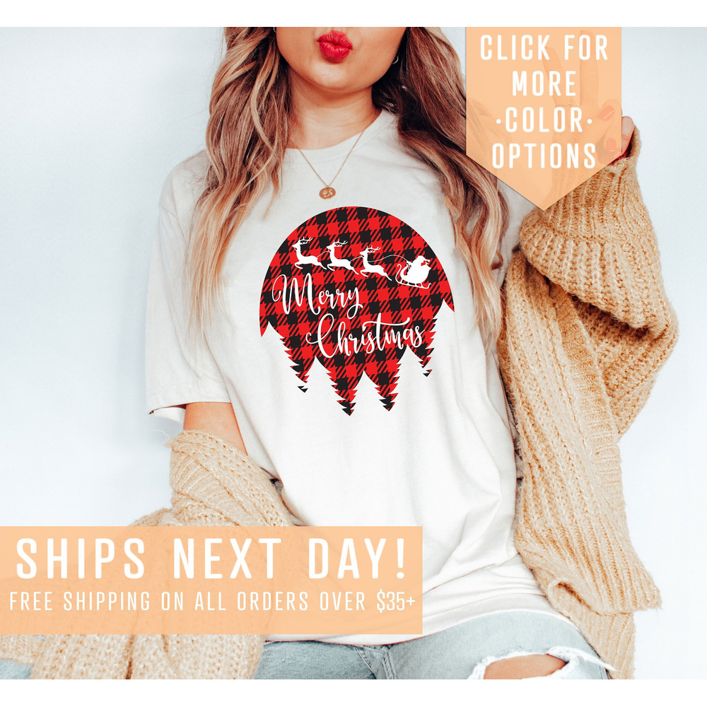 Merry Christmas Shirt Gift For Kids, Santa Sleigh Shirt, Plaid Christmas T-Shirt,Christmas Family Tee,Kids Christmas Shirt,Cute Reindeer Tee.jpg