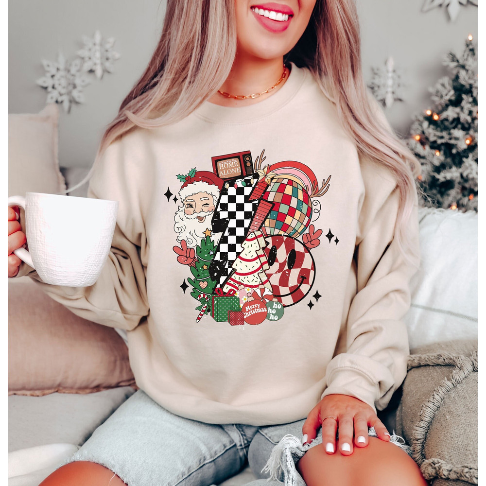 Retro Christmas Sweatshirt, Vintage Santa Claus Sweatshirt, Merry Christmas Sweater, Christmas Tree Hoodie, Funny Christmas Party Hoodie.jpg