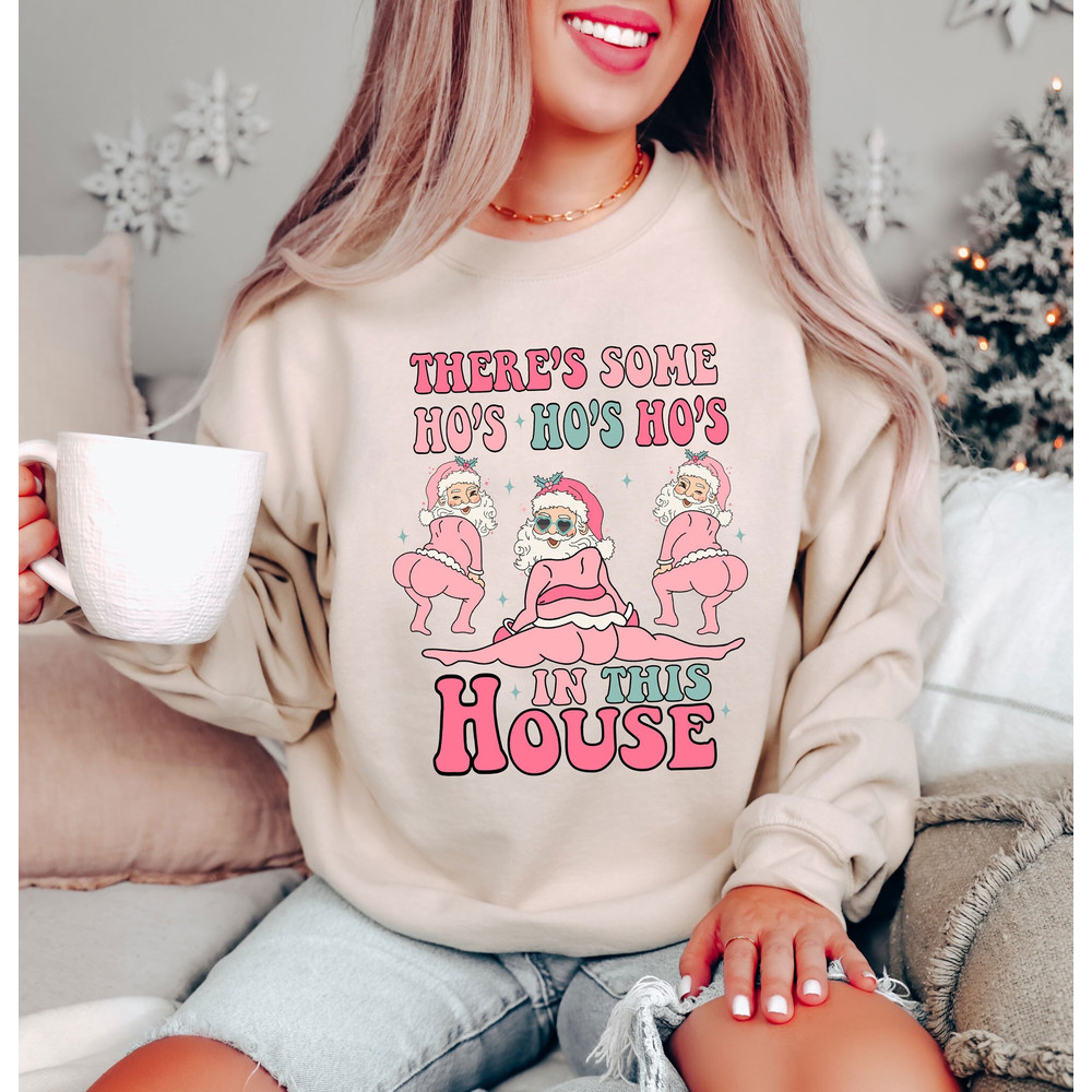 There's Some Ho's In This House Sweatshirt, Sarcastic Christmas Sweatshirt, Dirty Santa Hoodie, Rude Santa Sweater, Funny Christmas Hoodie.jpg