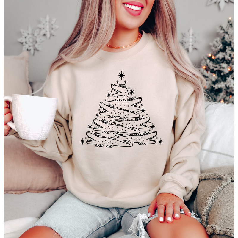 Alligator Christmas Tree Shirt, Crocodile Holiday Sweatshirt, Womens Xmas Sweater, Funny Animal Christmas Shirt Tee, Funny Christmas Shirts.jpg