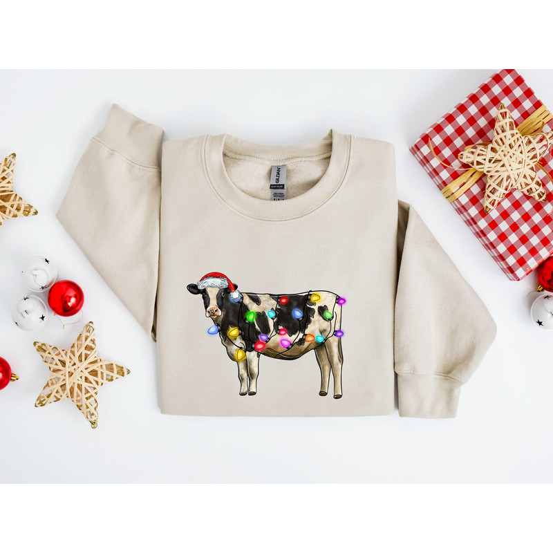 Christmas Cow Shirt, Cow Lights, Christmas Sweatshirt, Christmas Gift Shirt, Merry Christmas, Women's Christmas Sweatshirt, Christmas Shirt.jpg