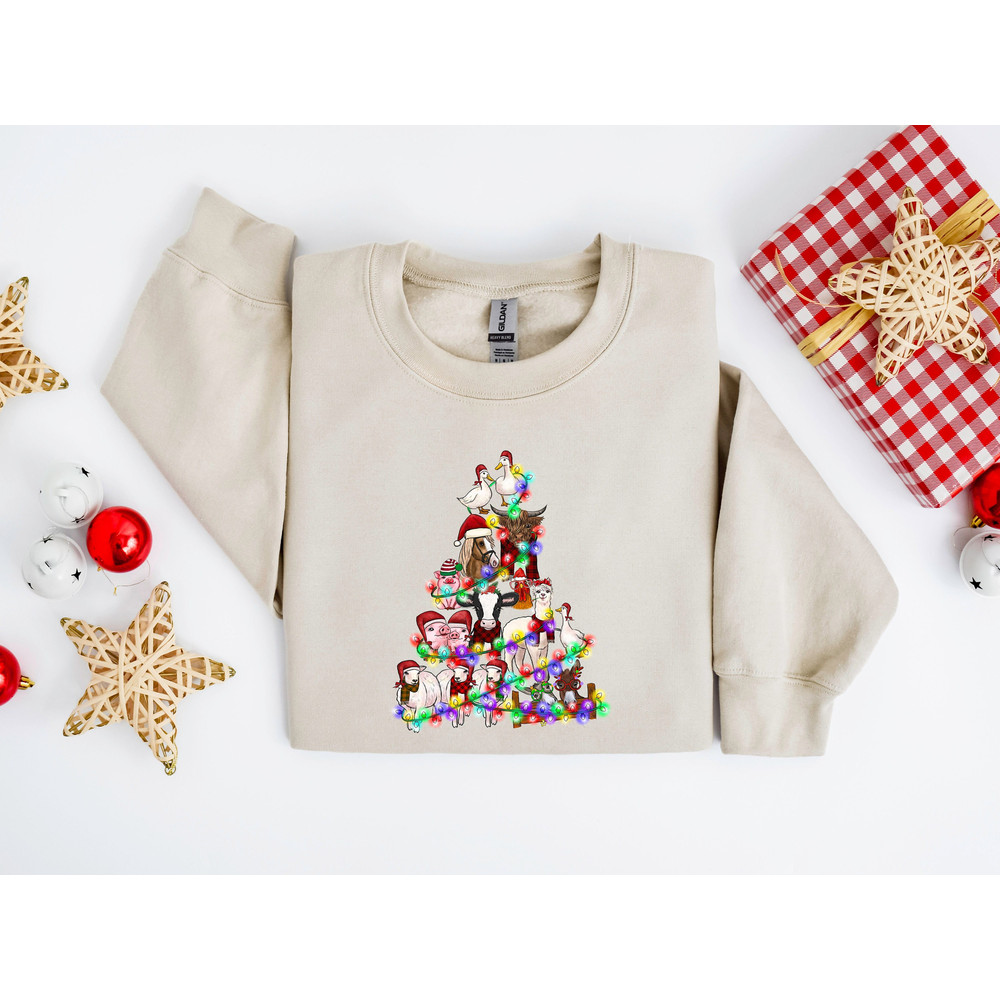 Christmas Farm Animals Tree Sweatshirt, Christmas Farm Animals Shirt, Animal Lover Shirt, Christmas Shirt, Funny Animal Christmas.jpg