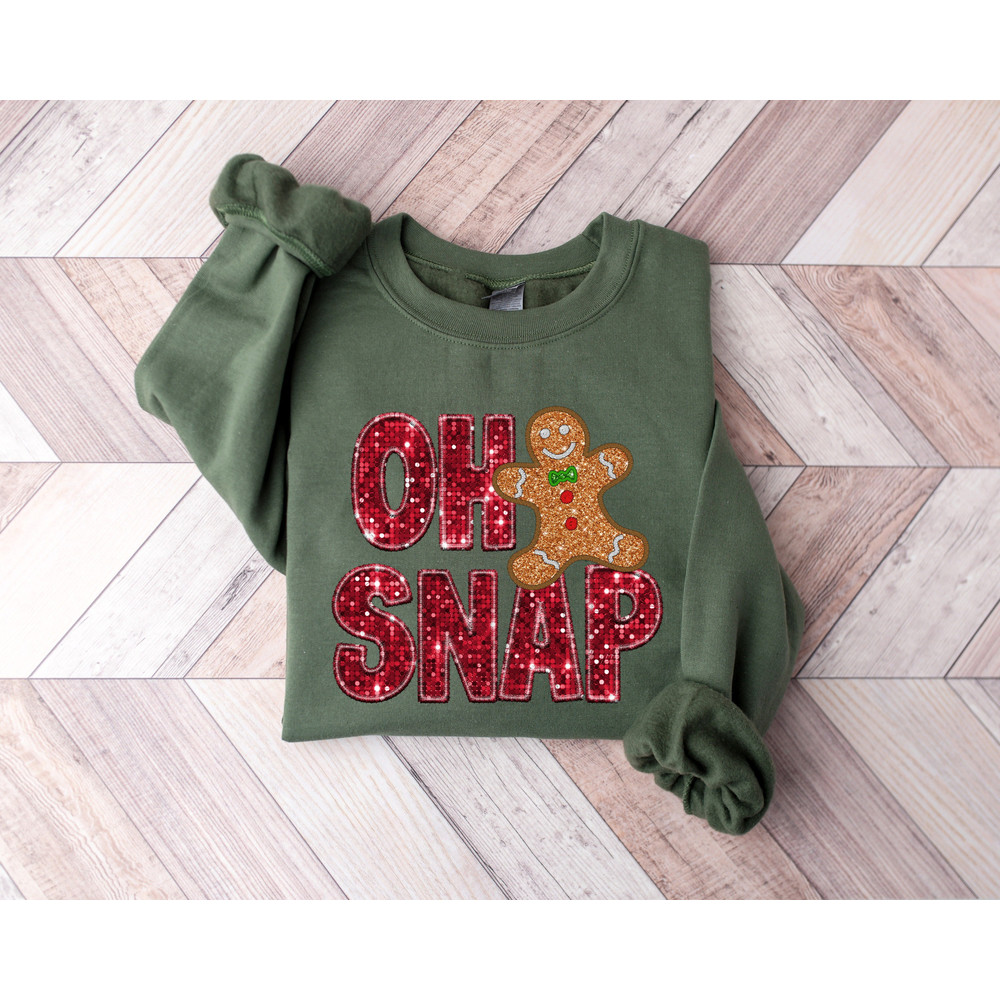 Christmas Gingerbread Shirt, Oh Snap Gingerbread Sweatshirt, Christmas Cookie T-Shirt, Sparkly Christmas Crewneck, Funny Christmas Gift.jpg