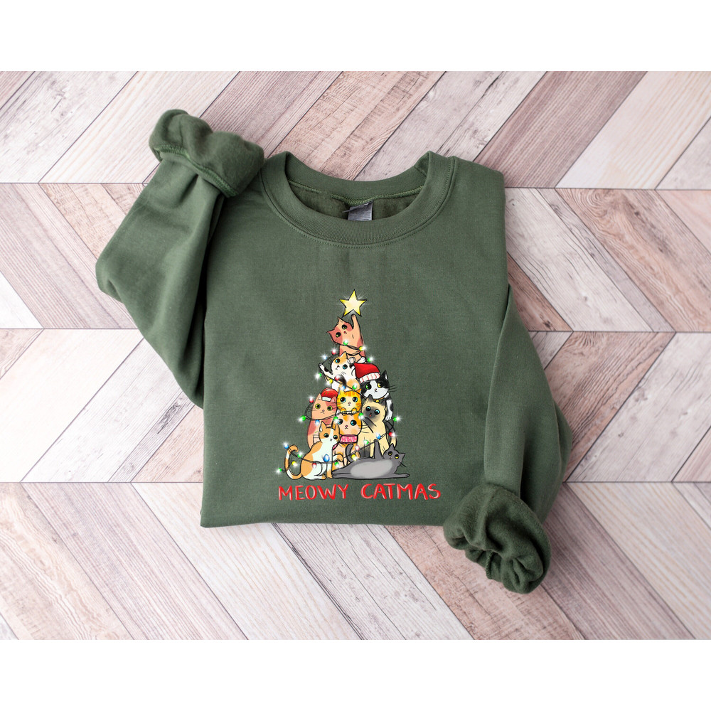 Christmas Tree Cat Sweatshirt, Meowy Christmas Shirt, Cat Lover Gift, Christmas Cat Shirt, Funny Christmas Cat Shirt, Christmas Sweatshirt.jpg