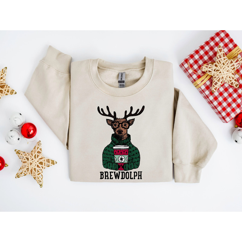 Christmshirt, Coffee Lover Giftas Sweatshirt, Christmas Coffee Sweater, Reindeer Sweatshirt, Christmas Holiday Party Shirt, Brewdolph Sweat.jpg