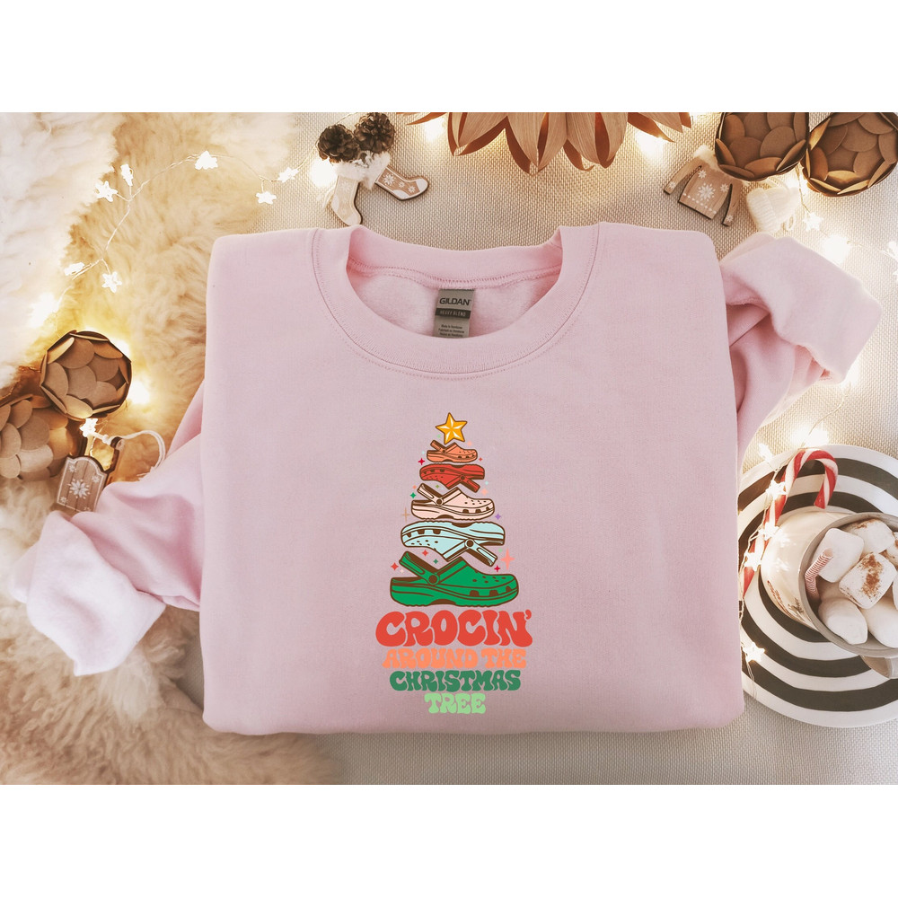 Crocin Around the Christmas Tree Sweatshirt, Funny Christmas Tree Shirt, Crocs Christmas Tree, Funny Nurse Christmas Shirt,Christmas Sweater.jpg