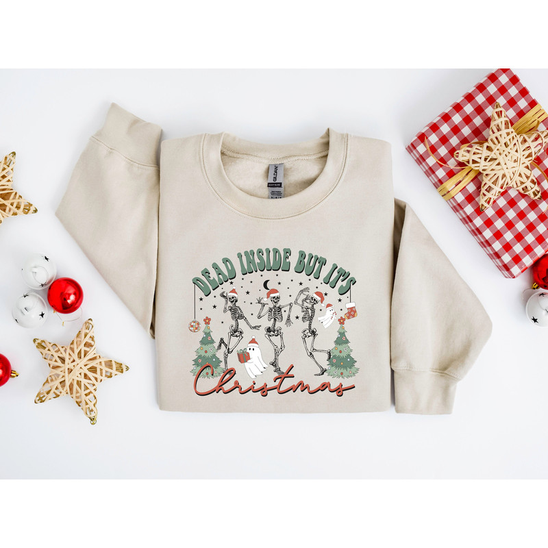 Dancing Skeleton Sweatshirt, Christmas Skeleton Shirt, Christmas Gift, Holiday Sweater, Christmas Crewneck, Skeleton Christmas.jpg