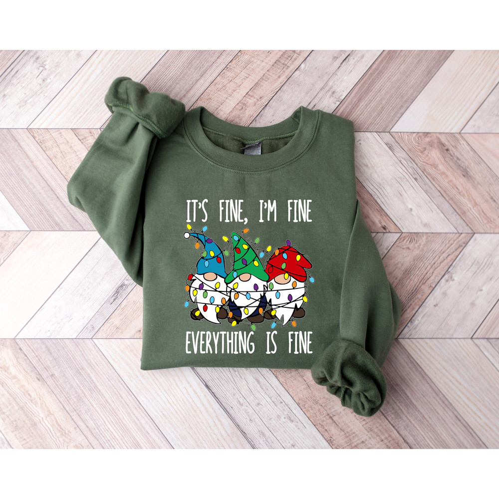 It's Fine We're Fine Everything Is Fine Gnome Christmas Sweatshirt, Christmas Shirt, Gnome Christmas Light Sweater, Gnome Christmas Gifts.jpg