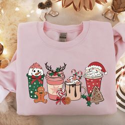 latte christmas cup with santa sweatshirt, christmas coffee sweatshirt, women holiday sweater, coffee lover gift, latte