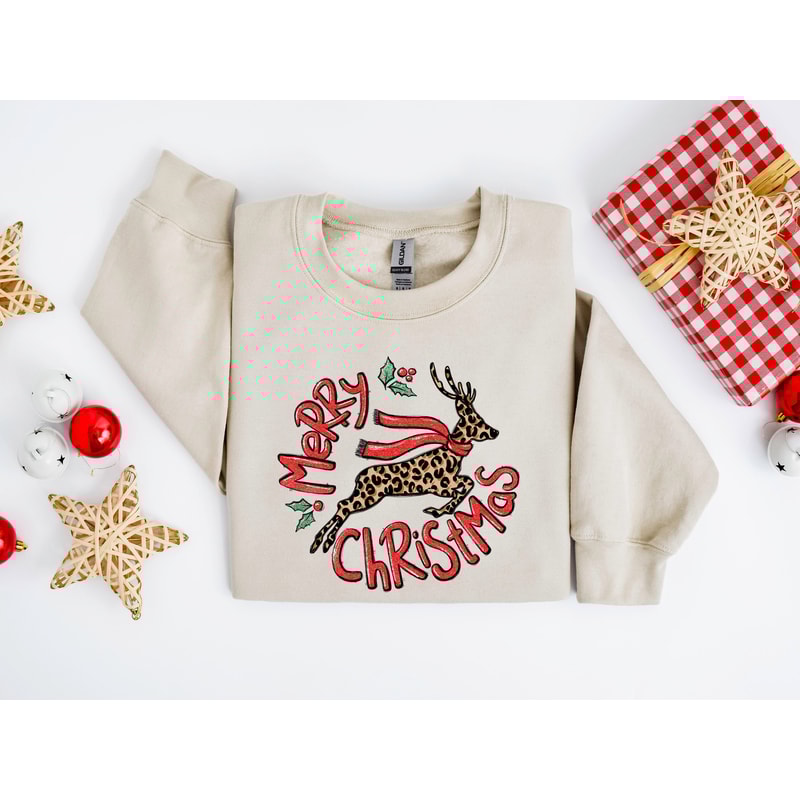Leopard Reindeer Christmas Sweatshirt, Reindeer Shirt, Christmas Family Shirt, Xmas Shirt, Peeping Reindeer Shirt,Merry Christmas Shirt.jpg