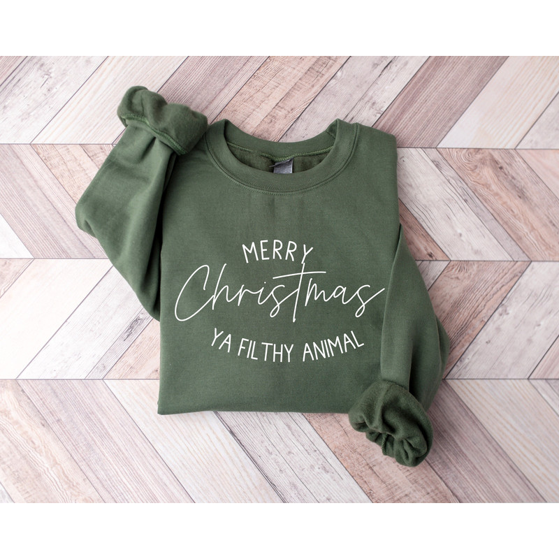 Merry Christmas Ya Filthy Animal Sweatshirt, Funny Christmas Shirt, Cute Winter Sweater, Holiday Sweaters, Merry Christmas Crewneck.jpg