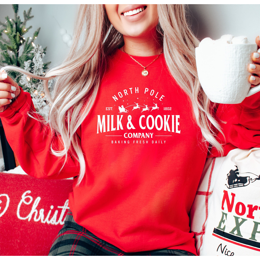 North Pole Milk and Cookie Co Sweatshirt, Christmas Sweater, Christmas Cookie Shirt, Gingerbread Christmas Sweatshirt, Christmas Sweater.jpg