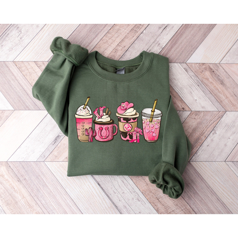 Pink Cowgirl Coffee Sweatshirt, Western Sweatshirt, Christmas Western Sweatshirt, Cowgirl Christmas Tee, Howdy Santa Coffee Shirt.jpg