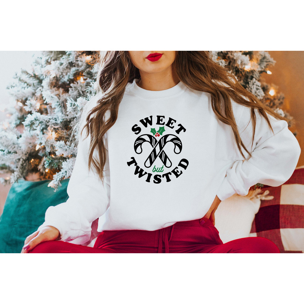 Sweet But Twisted Sweatshirt, Merry Christmas Shirt, Funny Christmas Crewneck, Vintage Christmas T-shirt, Candy Cane Sweater.jpg