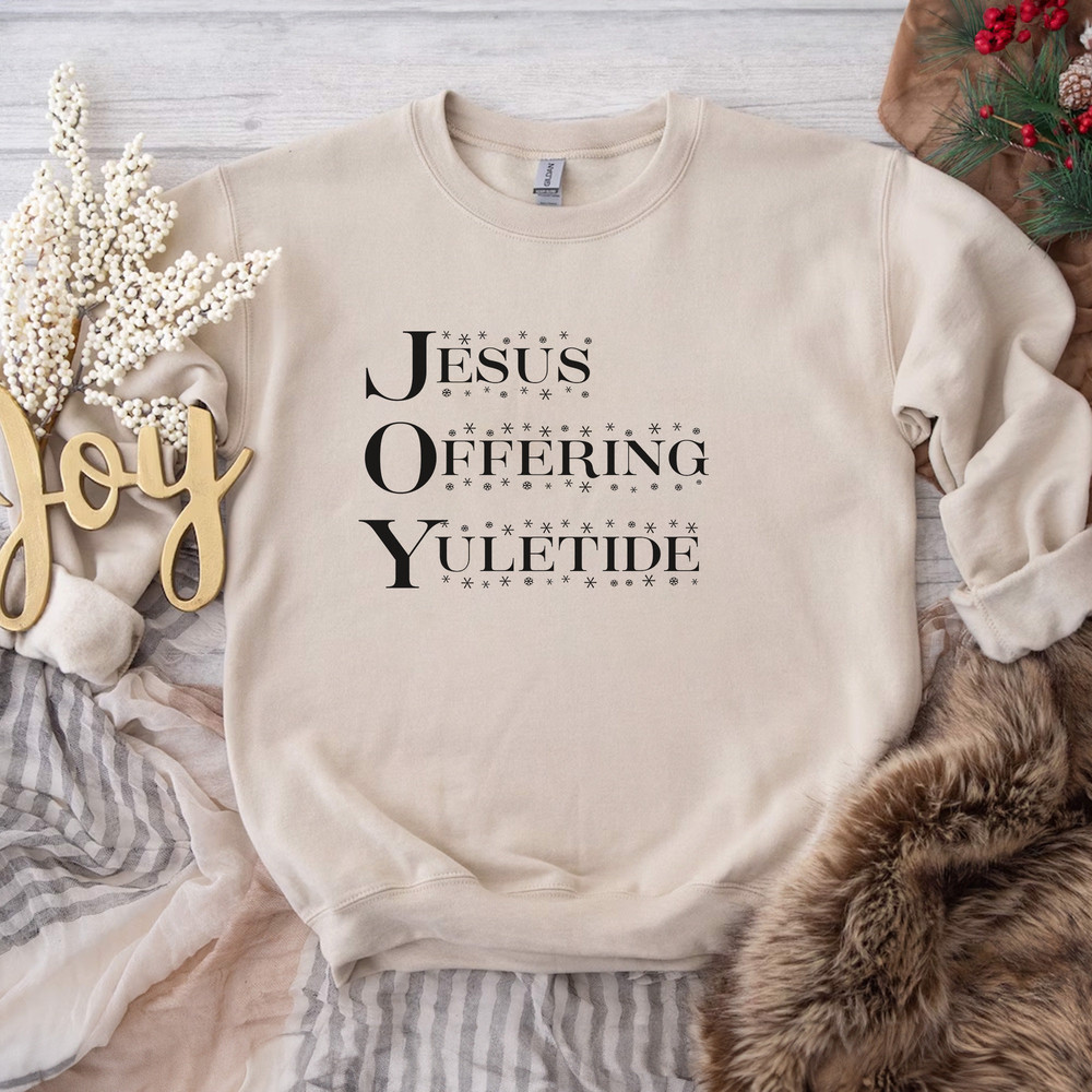 Joy Christmas Sweatshirt, Jesus Offering Yuletide Holiday Crewneck, Christian Christmas Sweatshirt, Church Xmas Clothes, Christmas Gift.jpg