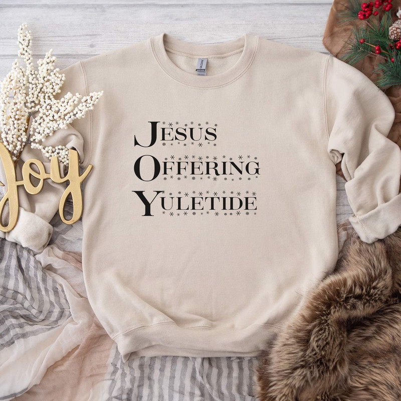 Joy Christmas Sweatshirt, Jesus Offering Yuletide Holiday Crewneck, Christian Christmas Sweatshirt, Church Xmas Clothes, Christmas Gift.jpg