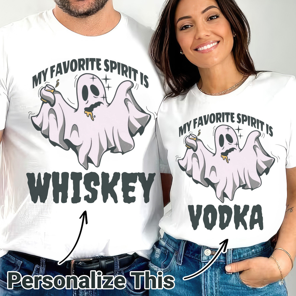 My Favorite Spirit Is Custom Halloween Party Shirt, Couples Halloween Shirt, Personalized Halloween Tee, Halloween Party Outfit.jpg
