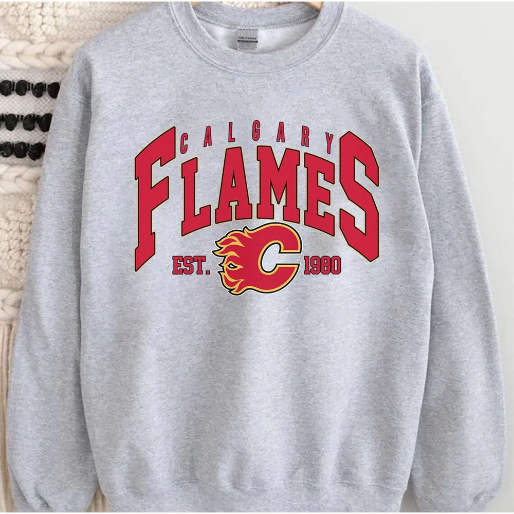 Calgary Flames Shirt, Flames Tee, Vintage Sweatshirt, College Sweater, Hockey Fan Shirt, Cal.gary Hockey Shirt.jpg