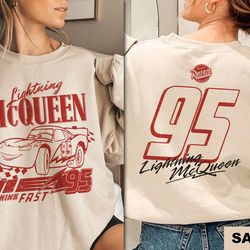 retro lightning mcqueen number back sweatshirt, disney cars shirt, disney shirt, disney pixar shirt, cars birthday shirt