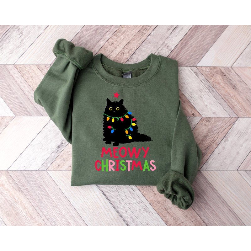 Meowy Christmas Sweatshirt, Cat Christmas Sweatshirt, Cat Lover Xmas T-Shirt, Black Cat Christmas, Cat Mom Gift, Cat Lover Gift For New Year.jpg