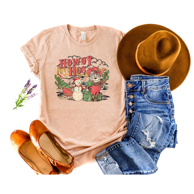 Howdy Hos Christmas Sweatshirt, Santa Cowboy Tshirt, Retro Vintage Christmas Sweater, Hohoho Howdy Christmas Shirt, Howdy Snowman, Santa Tee.jpg