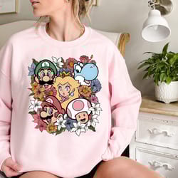 super mario floral shirt, super mario bros shirt, vintage mario trip shirt, mario matching shirt, kid mario brithday shi