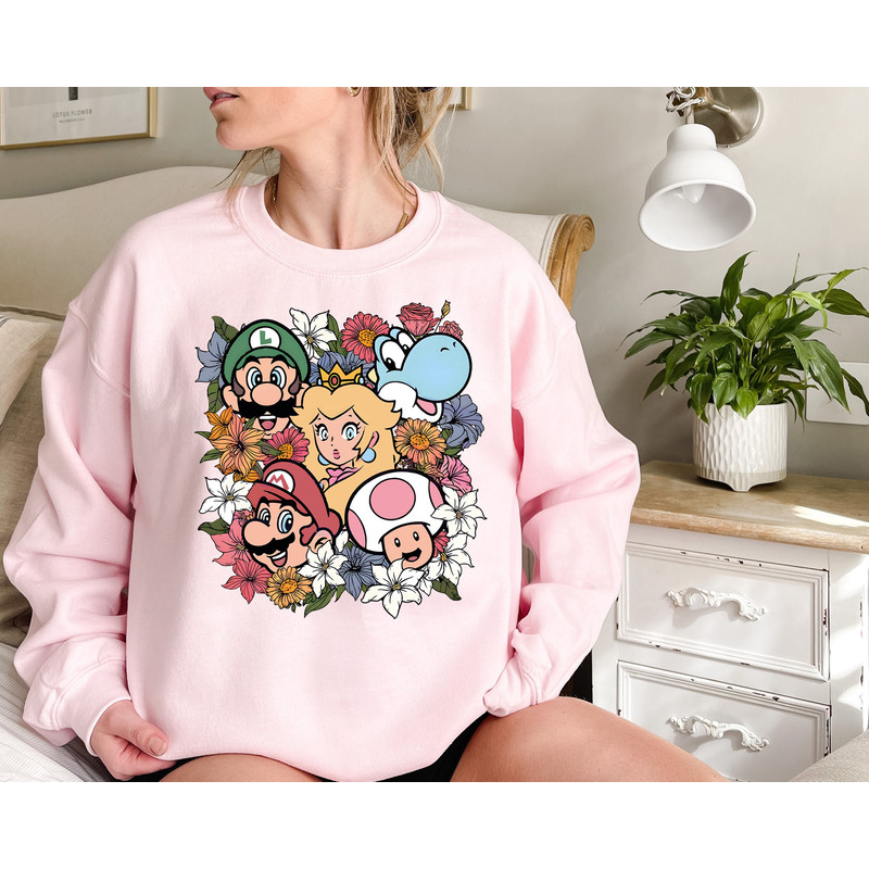 Super Mario Floral Shirt, Super Mario Bros Shirt, Vintage Mario Trip Shirt, Mario Matching Shirt, Kid Mario Brithday Shirt Mario Sweatshirt.jpg