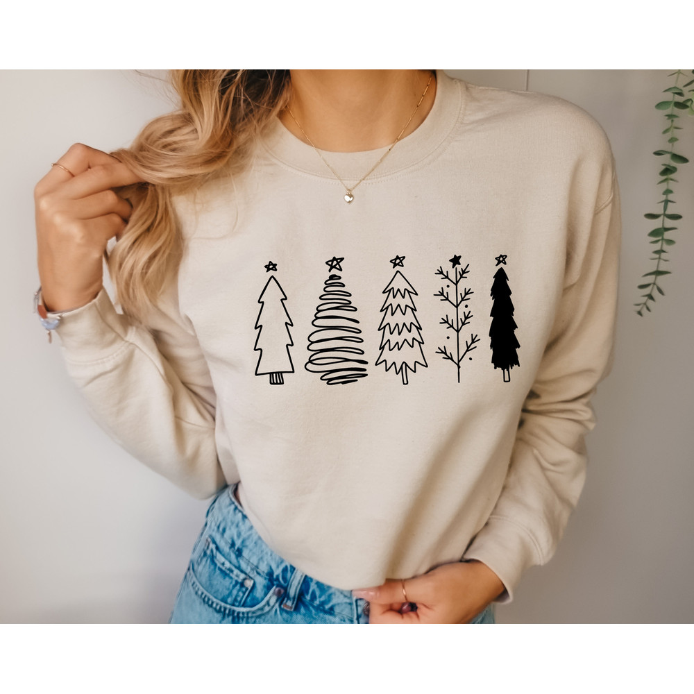 Christmas Trees Sweatshirt, Women's Holiday Top, Christmas Fashion, Women's Festive Clothing, Christmas Celebration Top.jpg