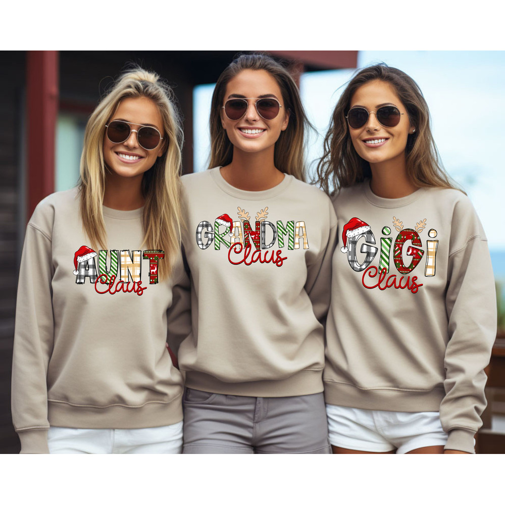 Custom Family Claus Sweatshirt, Custom Gigi Claus Sweatshirt, Christmas Grandma Claus Sweatshirt, Custom Nana And Grandkids Sweatshirt.jpg
