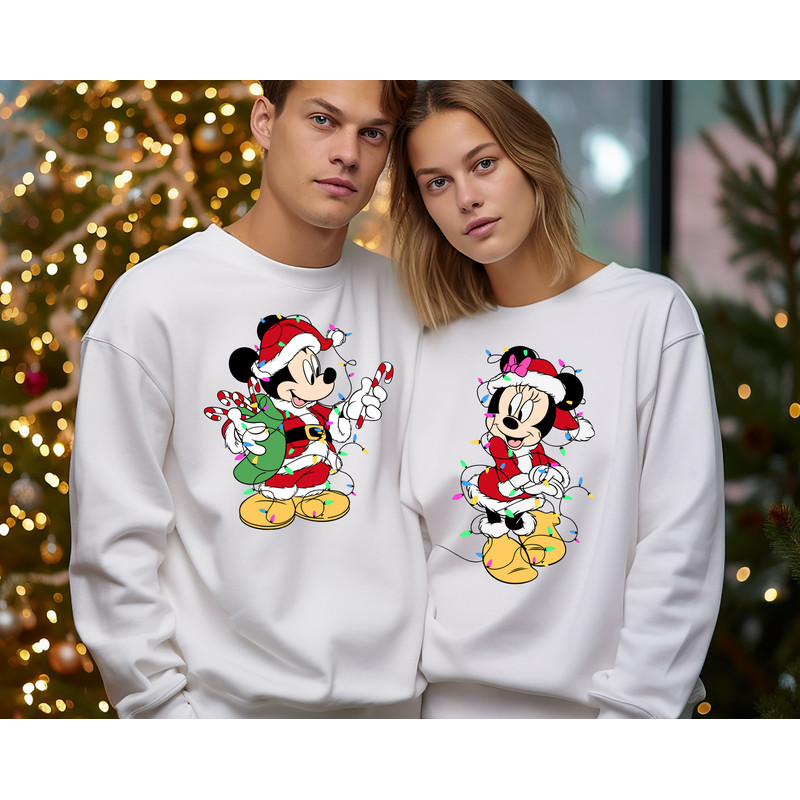 Disney Couples Mickey and Minnie Mouse Christmas Lights Sweatshirt, Mickey's Very Merry Xmas Party Sweatshirt, Disneyland Vacation Holiday.jpg