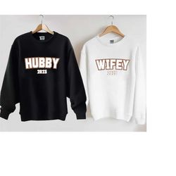 custom wifey hubby sweatshirt, custom date shirt,honeymoon & bridal gift, mrs crewneck, wife jumper, wifey bride sweater