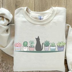 cats and plants sweatshirt, plant lady, plant lover, gardener shirt, shirts for cat lover, succulent plants shirt, plant