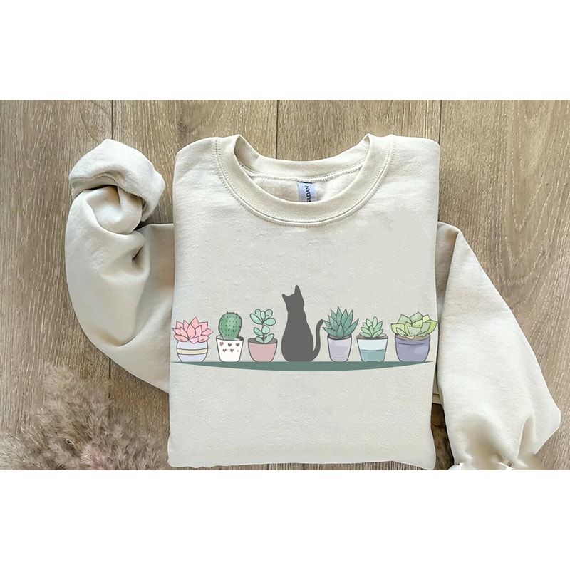 Cats and Plants Sweatshirt, Plant lady, Plant lover, Gardener Shirt, Shirts for Cat Lover, succulent plants shirt, plant lover gift shirt.jpg