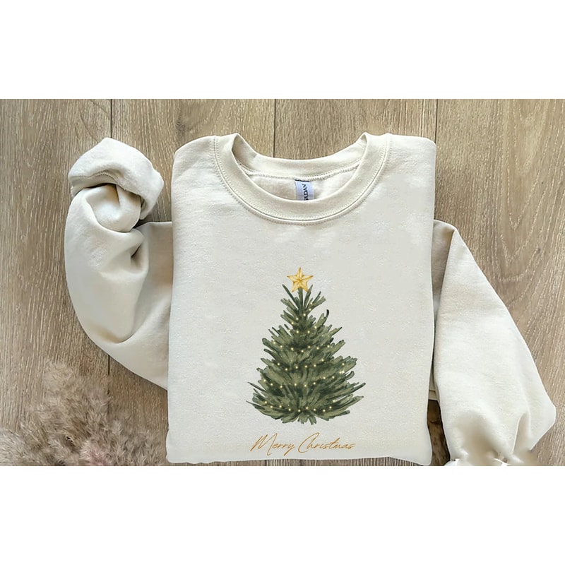 Christmas Tree Sweatshirt, Christmas Crewneck Merry and Bright Christmas Shirts for Women, Family Christmas Sweater.jpg