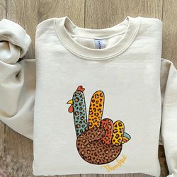 leopard peace sign turkey, retro thanksgiving turkey sweatshirt, thanksgiving sweatshirt, gift for thanksgiving, happy t
