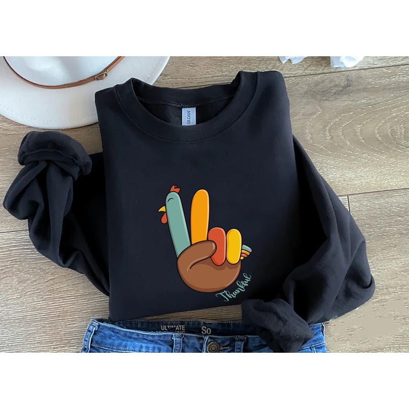 Peace Sign Turkey, Retro Thanksgiving Turkey Sweatshirt, Hello Thanksgiving Sweatshirt, Gift For Thanksgiving, Happy Thanksgiving Shirt.jpg