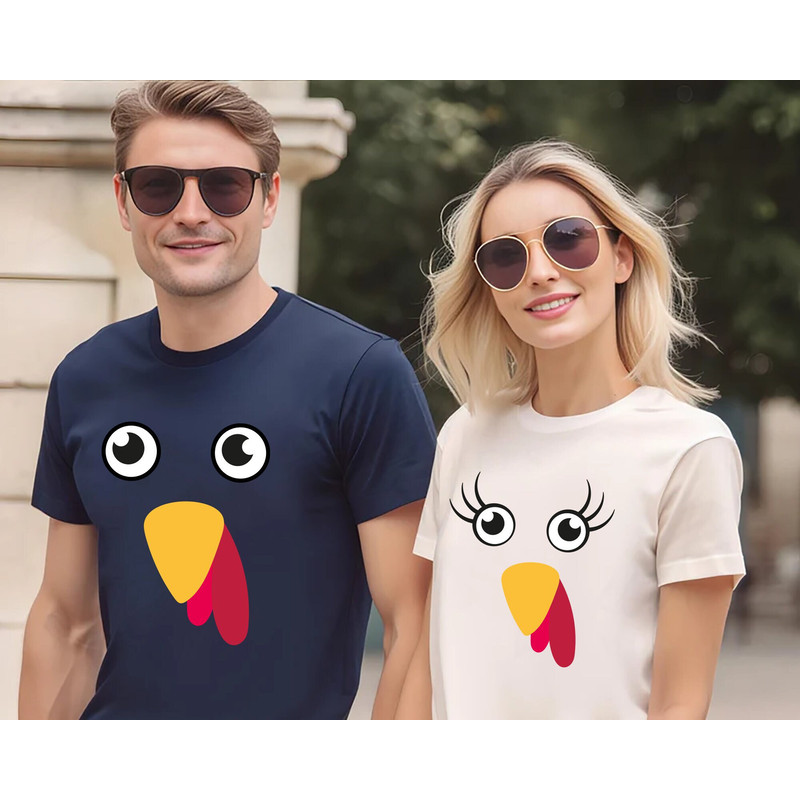 Thanksgiving Couple Shirt, Funny Turkey Face Shirt, Cute Thanksgiving Shirt, Custom Couple Shirt, Fall Family Matching Shirt.jpg