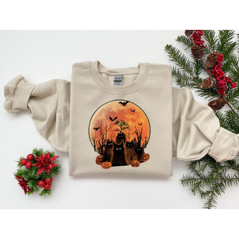 Halloween Sweatshirt, Cute Halloween Black Cat Shirt, Spooky Pumpkin Halloween Shirt Sweater, Scary Halloween Outfit, Ladies Black Cat Shirt.jpg