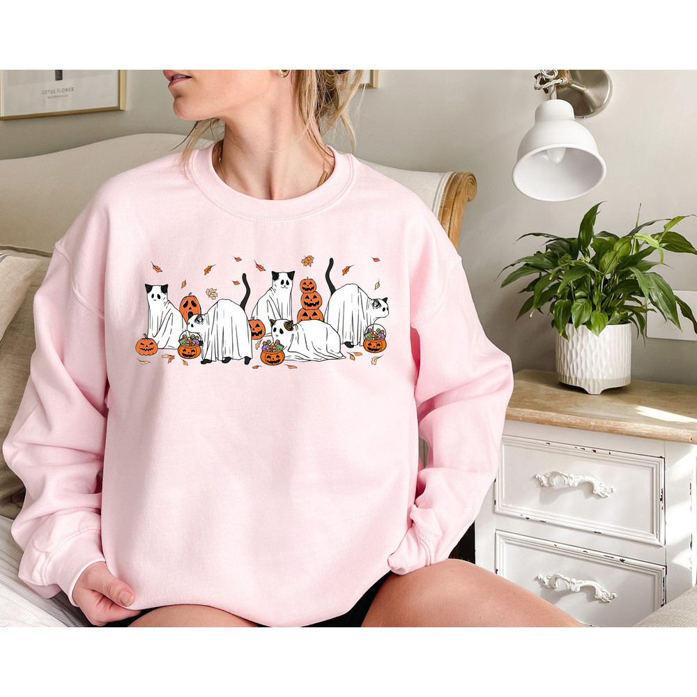 Halloween Ghost Cat Sweatshirt, Cat Halloween Tshirt, Cute Cats Halloween, Ghost Black Cat Shirt, Spooky Season Hoodie Toddler Halloween Tee.jpg