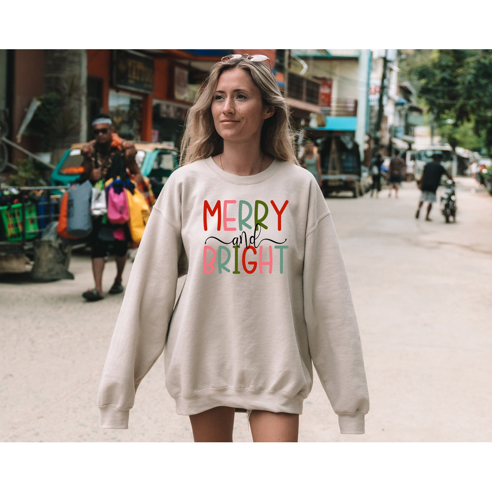 Merry and Bright Christmas Sweatshirt, Women's Christmas Sweatshirt, Festive Season Sweatshirt, Christmas Celebration Top.jpg