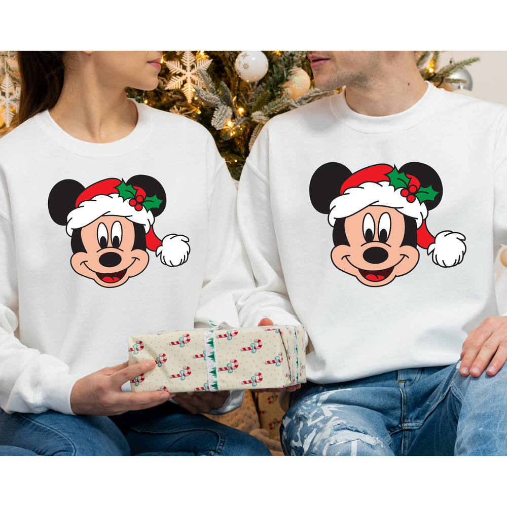 Mickey Santa Hat Sweatshirts, Mickey Minnie Head Christmas Sweatshirts, Mickey Head Santa Hat Sweatshirts, Christmas Disney Couple To.jpg