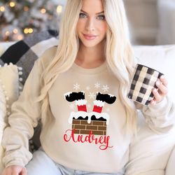 personalized name christmas chimney sweatshirt, custom christmas chimney sweat, personalized christmas gift, customizabl