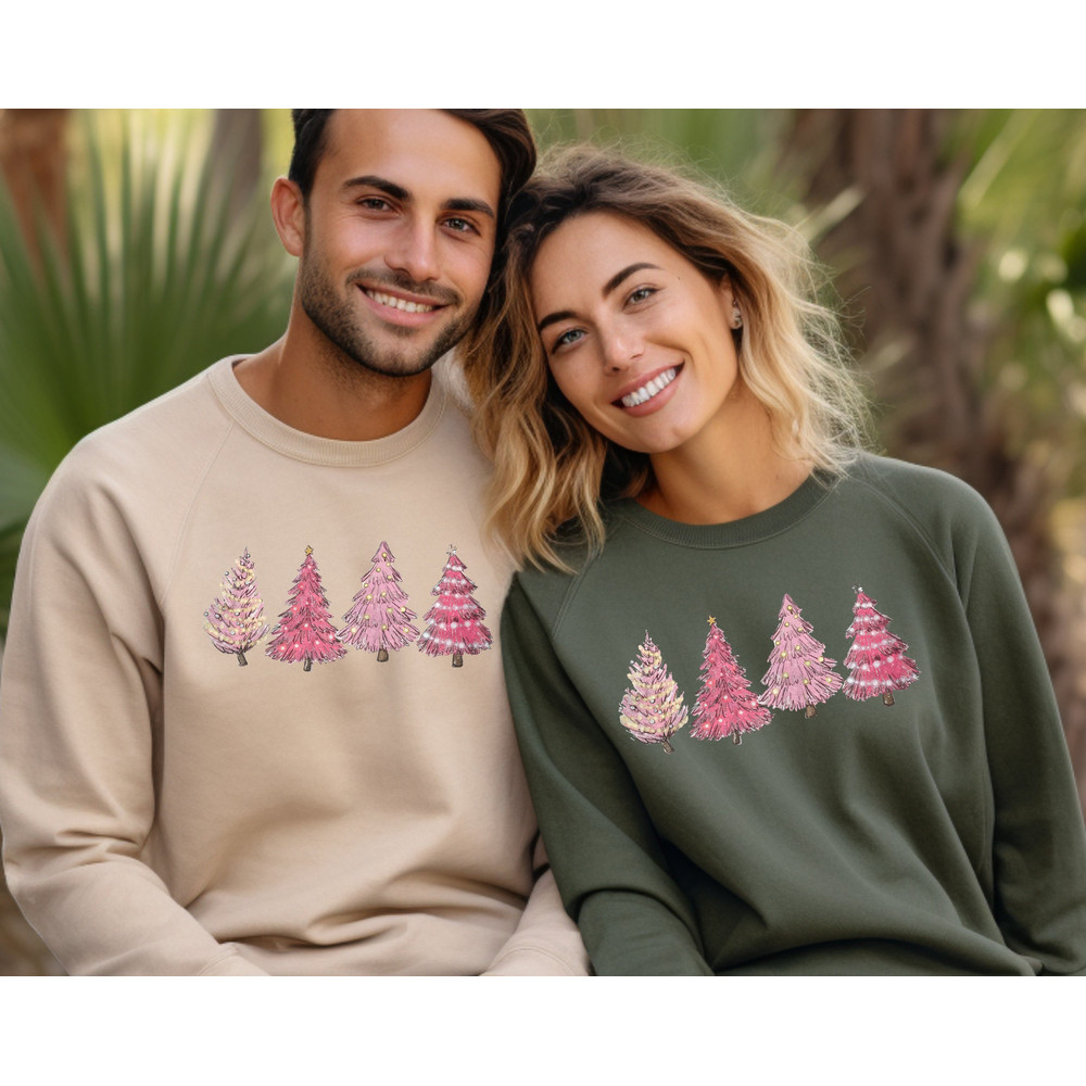 Pink Tree Christmas Sweater, Christmas Sweater, Christmas Crewneck, Christmas Tree Sweatshirt, Holiday Sweaters for Women, Winter Sweatshirt.jpg