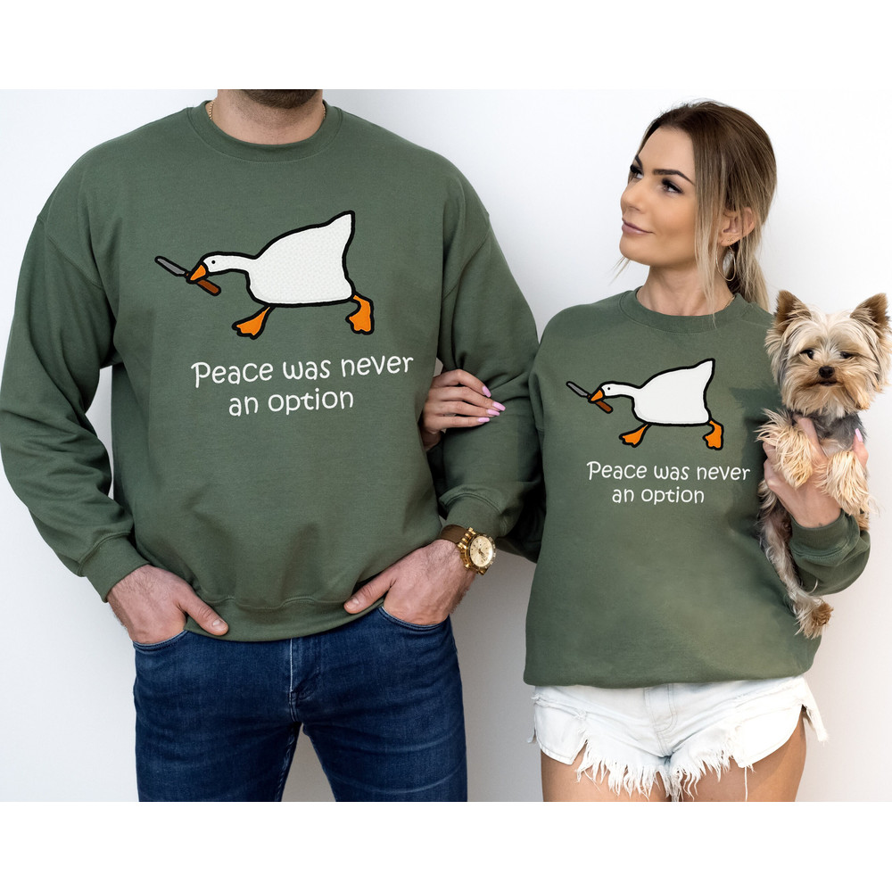 Retro Comfort Duck Sweatshirt, Peace Was Never An Option Hoodie, Funny Duck Shirt, Funny Goose Shirt, Preppy Clothes Shirt, Goose Sweatshirt.jpg