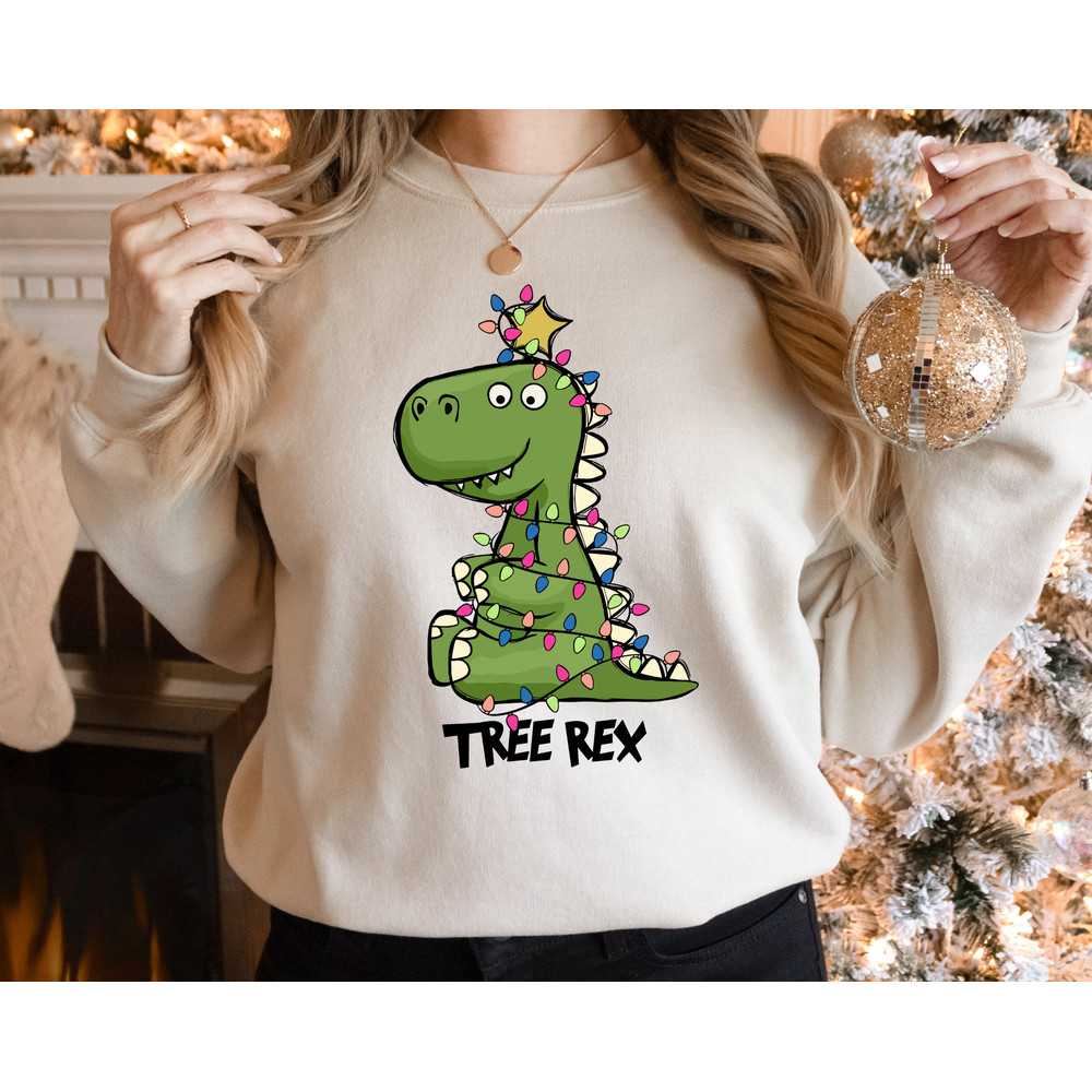 T-Rex Christmas Hoodie, Christmas Toddlers Hoodie, Kids Christmas Sweatshirt, Christmas Gift, Tree Rex Christmas Hoodie.jpg